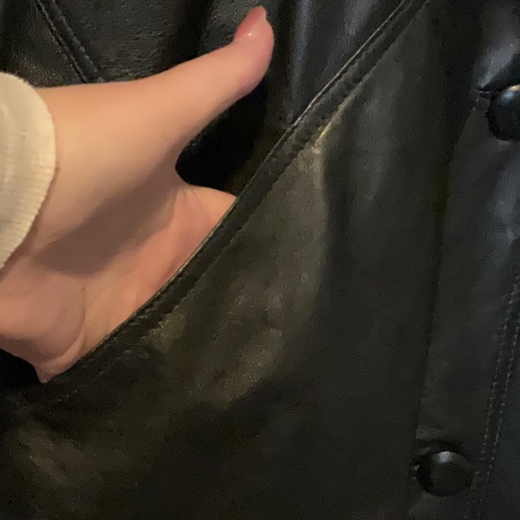 ADA Black Long Length Genuine Leather Coat - Vintage - Picture 4 of 6